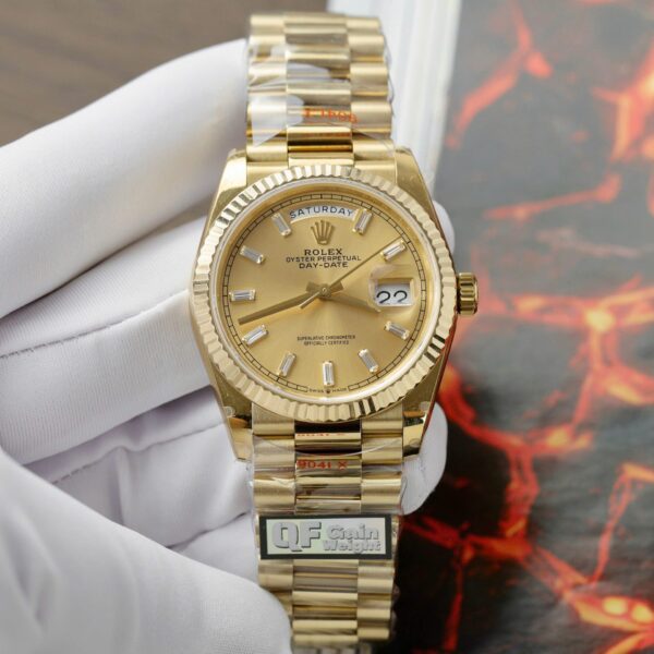 Dong Ho Rolex Day Date 128238 Che Tac Mat Vang Champagne Trong Luong 158gram QF Factory 36mm 6 1