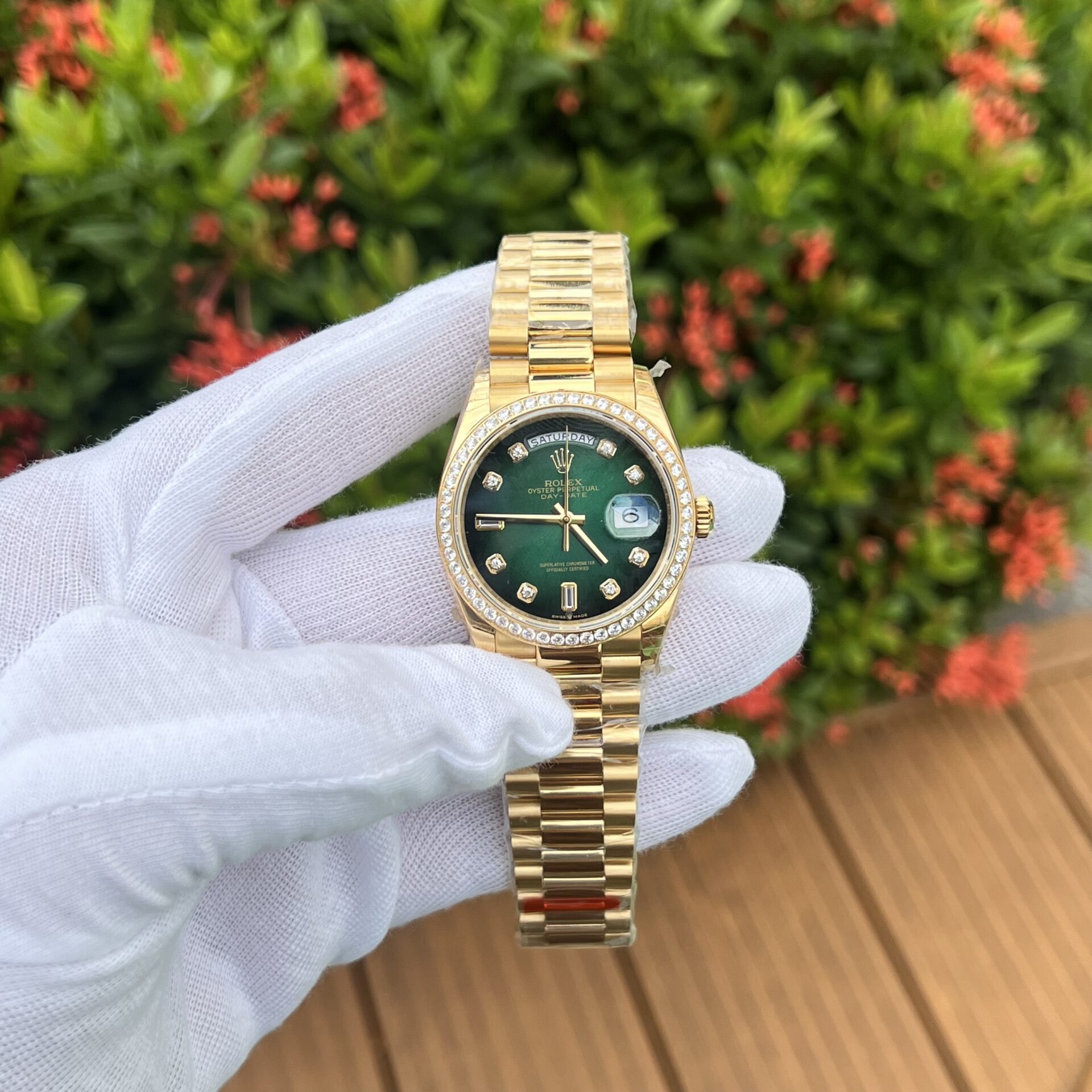 Rolex Day-Date 128348RBR Ombre Green Dial Super Clone Watch EW 36mm
