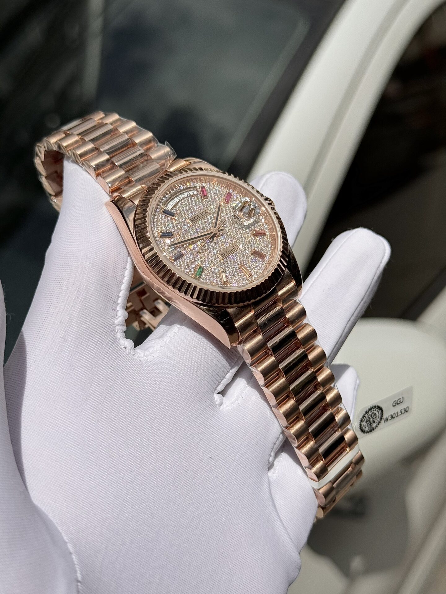 Rolex Day-Date Gold Wrapped Super Clone Watch With Moissanite Full DIal GM V2 40mm - Image 6