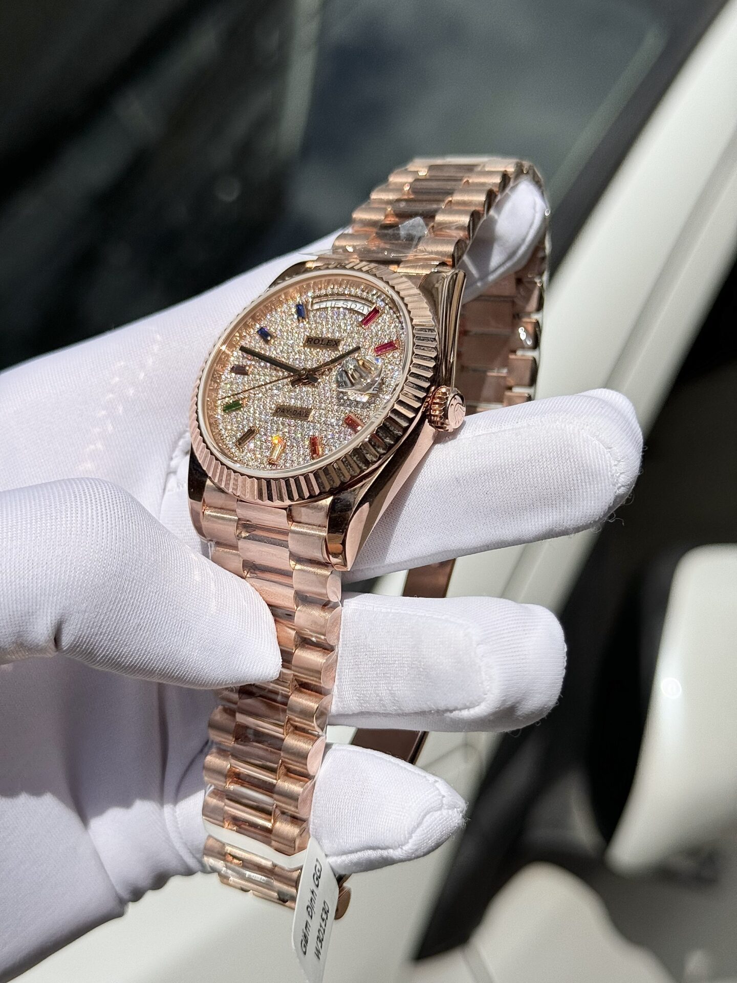 Rolex Day-Date Gold Wrapped Super Clone Watch With Moissanite Full DIal GM V2 40mm - Image 5
