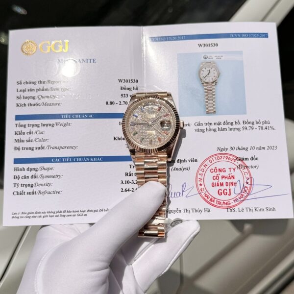Dong Ho Rolex Day Date Boc Vang Dinh Moissanite Full Mat GM V2 40mm 3 1