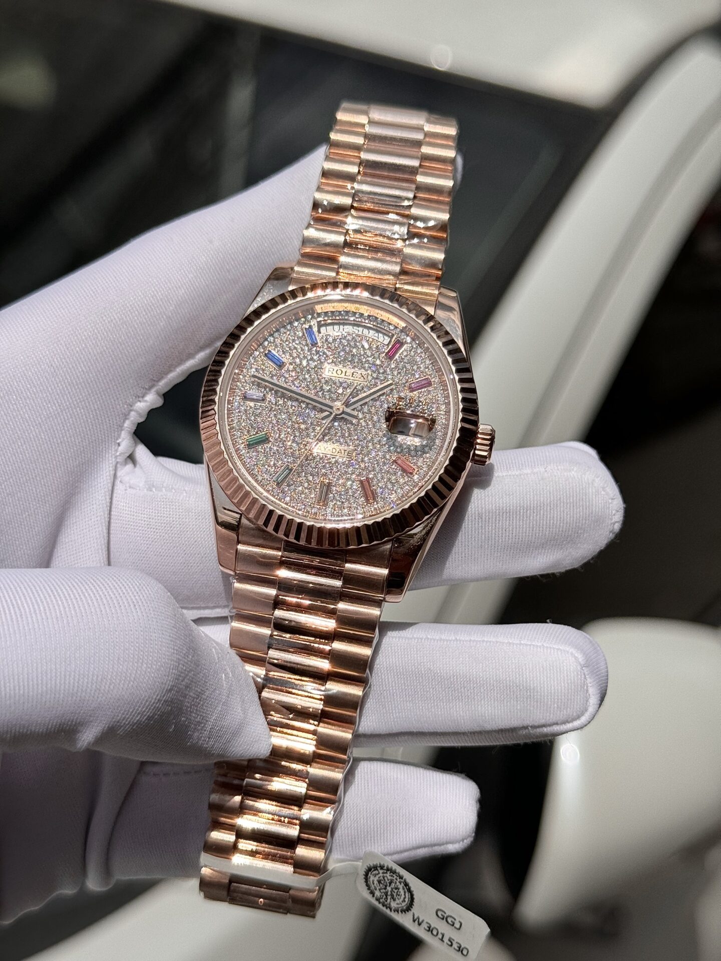 Rolex Day-Date Gold Wrapped Super Clone Watch With Moissanite Full DIal GM V2 40mm - Image 4