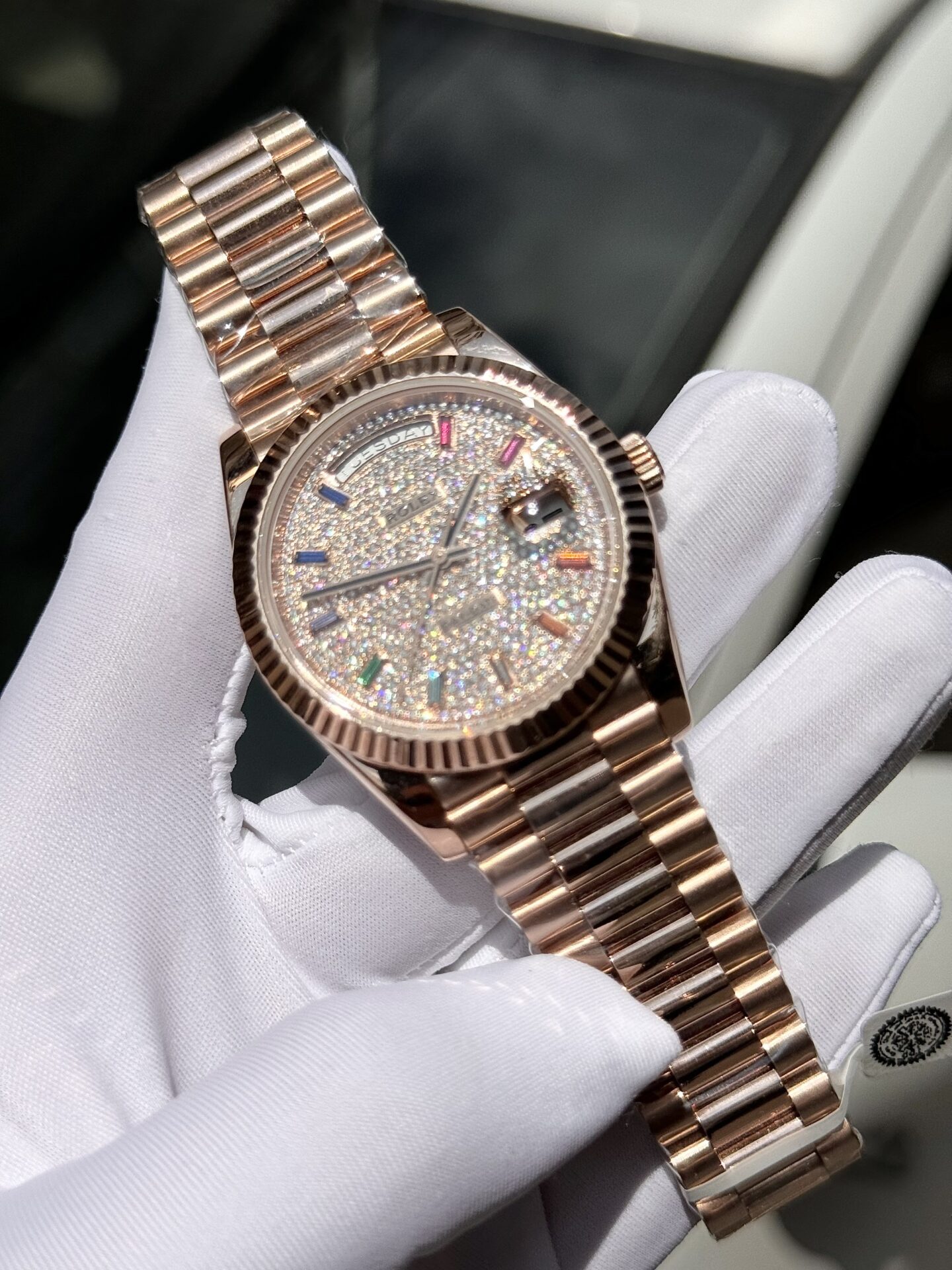 Rolex Day-Date Gold Wrapped Super Clone Watch With Moissanite Full DIal GM V2 40mm - Image 3