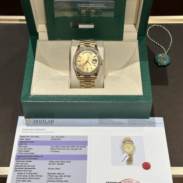 Dong Ho Rolex Day Date Boc Vang Do Kim Cuong Moissanite Baguette 40mm 6 1