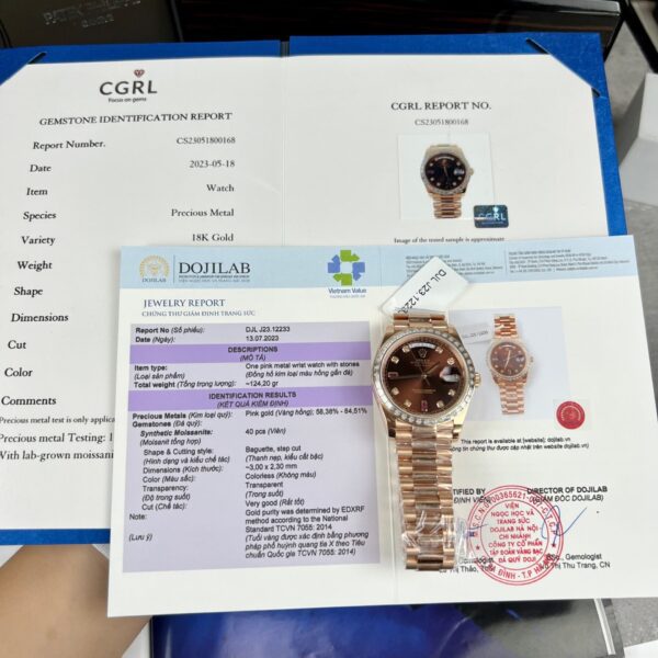 Dong Ho Rolex Day Date Boc Vang Do Kim Cuong Moissanite Ruby Do 40mm 2 1