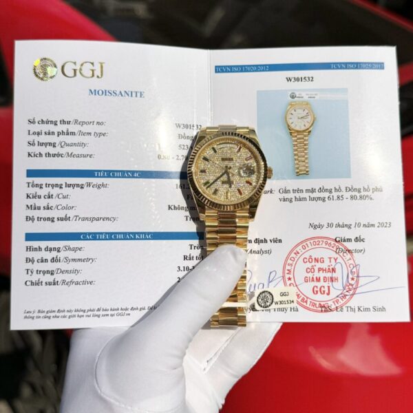 Dong Ho Rolex Day Date Boc Vang That Dinh Moissanite Ban Nang 40mm 6 1