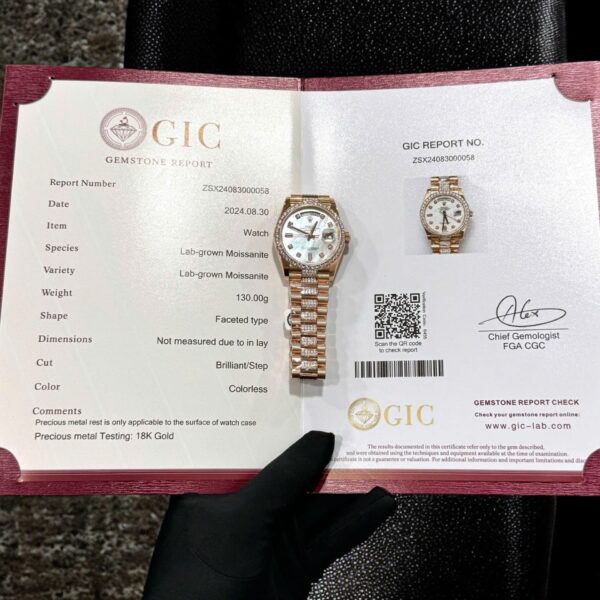 Dong Ho Rolex Day Date Che Tac Boc Vang Dinh Kim Cuong Moissanite Hong Kong 36mm 1 1