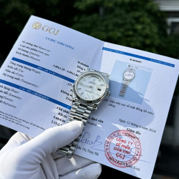 Dong Ho Rolex Day Date Che Tac Mat Xa Cu Coc So Dinh Kim Cuong Moissanite Baguetee 40mm 6 1