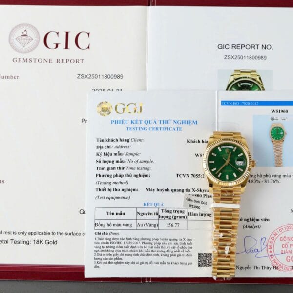 Dong Ho Rolex Day Date Che Tac Mat Xanh La Cay Trong Luong 160gram Boc Vang That 36mm 8 1