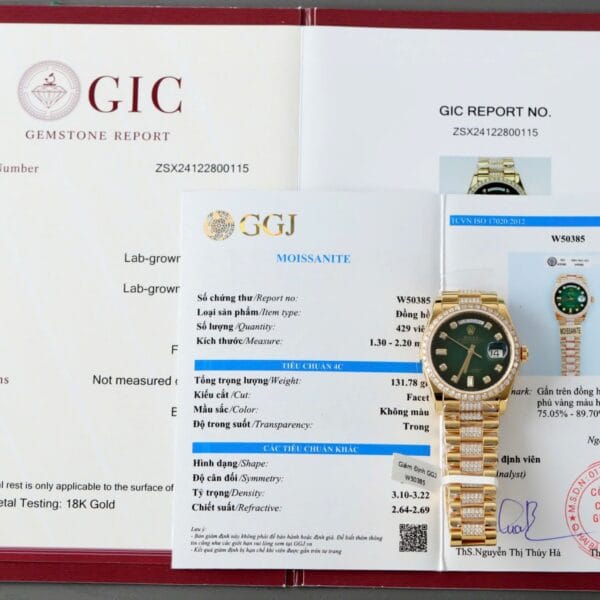 Dong Ho Rolex Day Date Che Tac Mat Xanh Ombre Boc Vang That Dinh Kim Cuong Moissanite 36mm 1 1