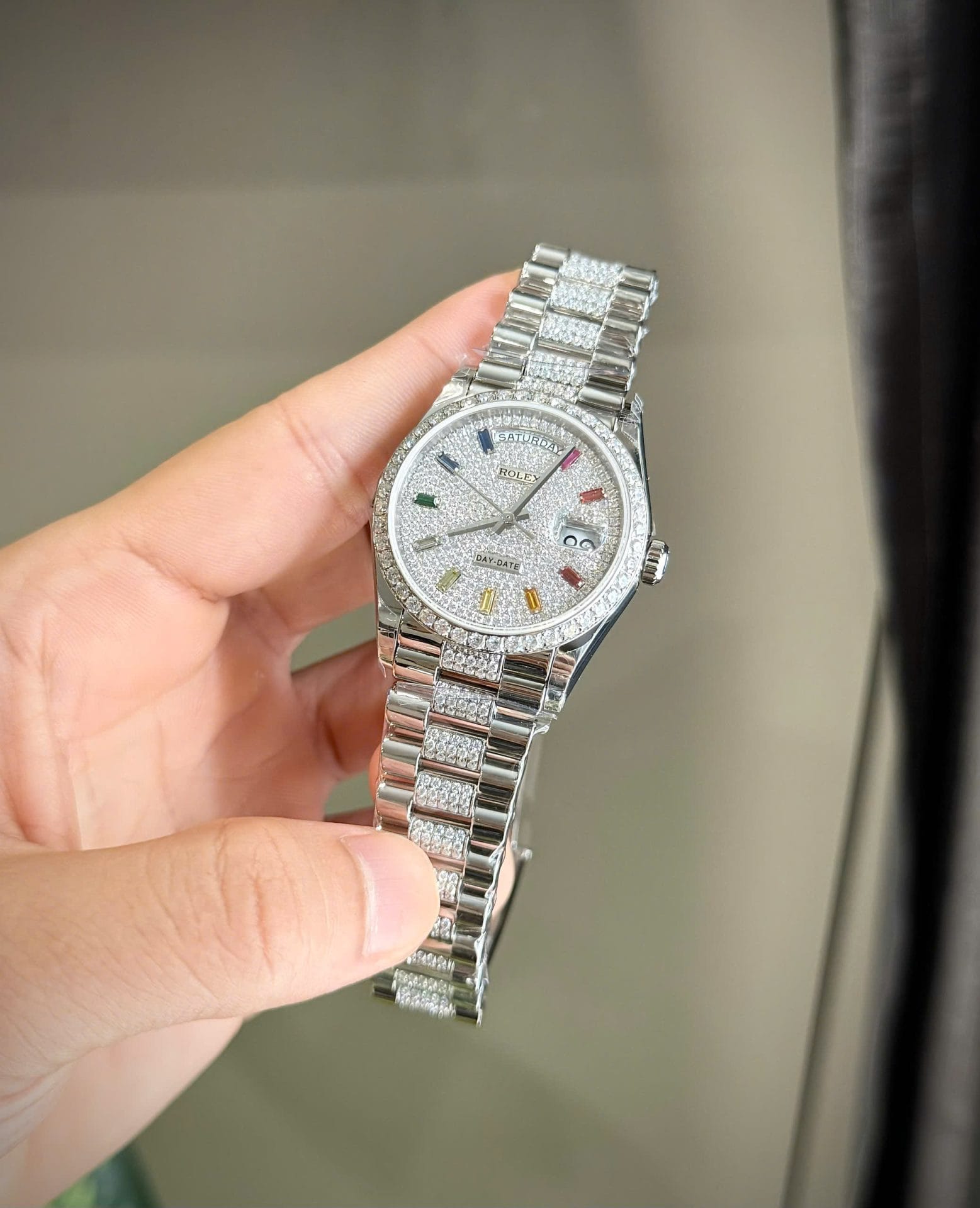 Rolex Day-Date Super Clone Watch Custom Moissanite Diamonds 36mm - Image 4