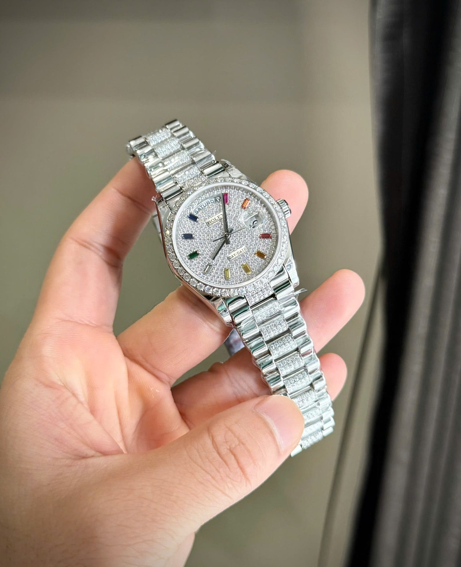 Rolex Day-Date Super Clone Watch Custom Moissanite Diamonds 36mm - Image 3