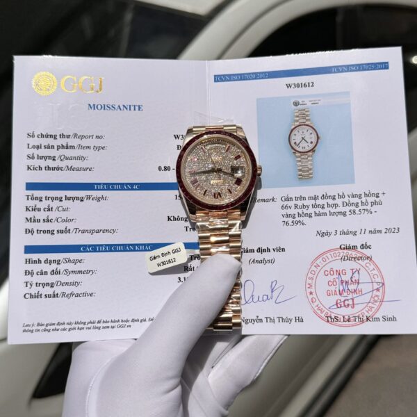 Dong Ho Rolex Day Date Do Da Ruby Do Baguette Moissanite GM Factory 40mm 9 1