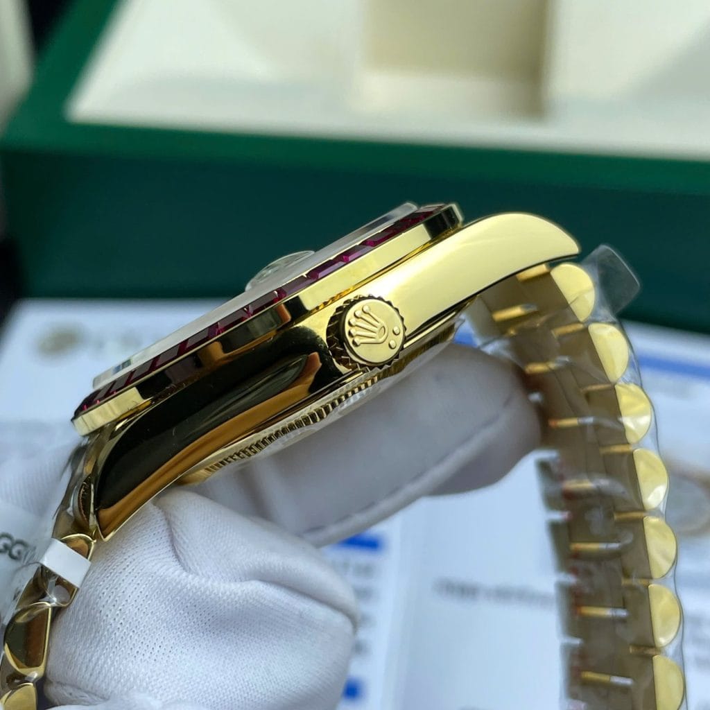 Rolex Day-Date Super Clone Watch Ruby Red + Moissanite Diamonds Gold Wrapped GM Factory 40mm - Image 7