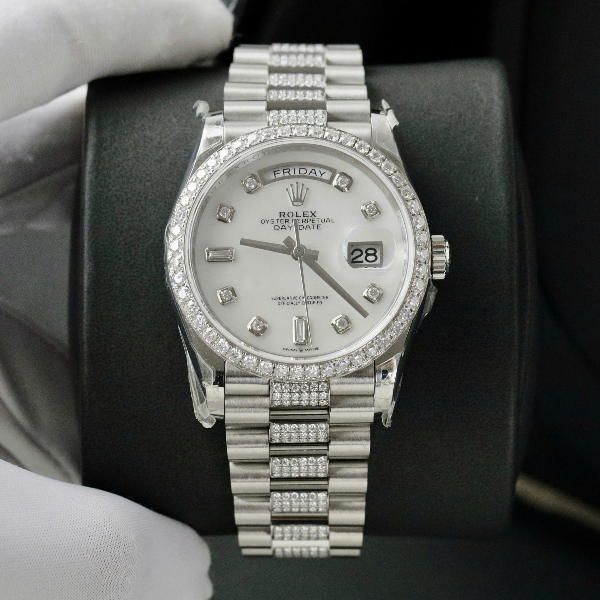 Rolex Day-Date Dial MOP Super Clone Watch Custom Moissanite Diamonds 36mm - Image 2