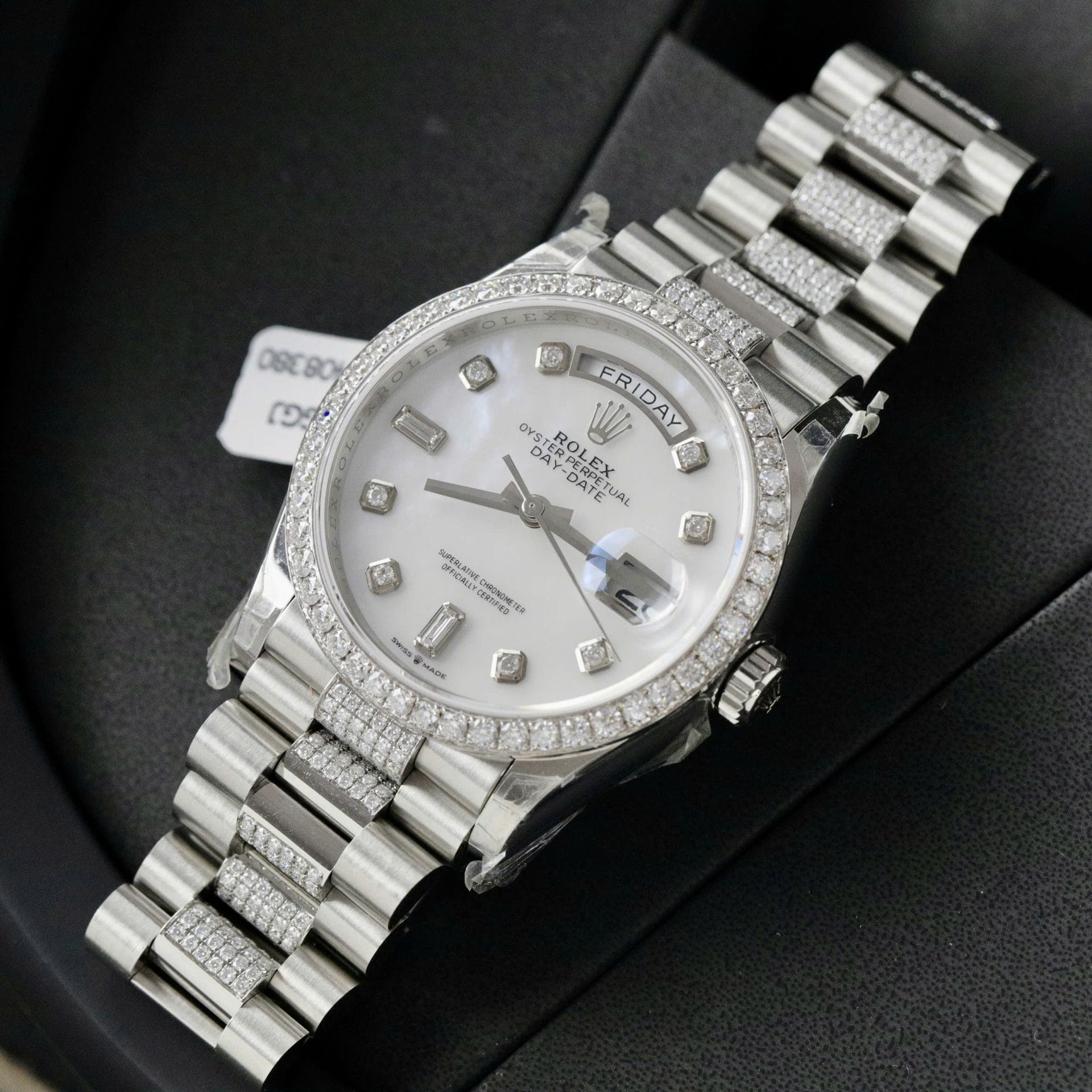 Rolex Day-Date Dial MOP Super Clone Watch Custom Moissanite Diamonds 36mm - Image 3