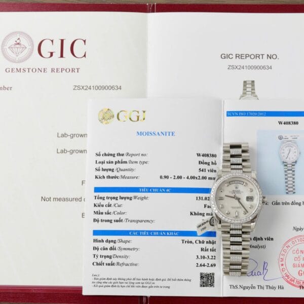 Dong Ho Rolex Day Date Mat MOP Che Tac Dinh Kim Cuong Moissanite 36mm 8 1