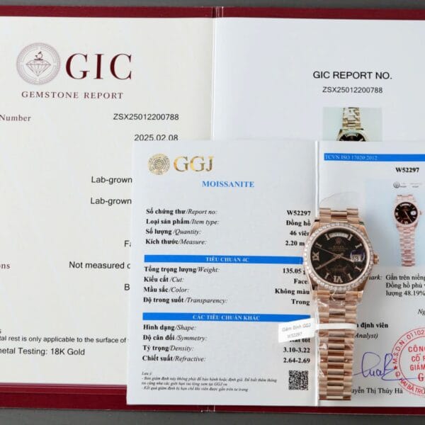 Dong Ho Rolex Day Date Mat Nham Thach Che Tac Boc Vang That Dinh Moissanite GMF 36mm 4 1
