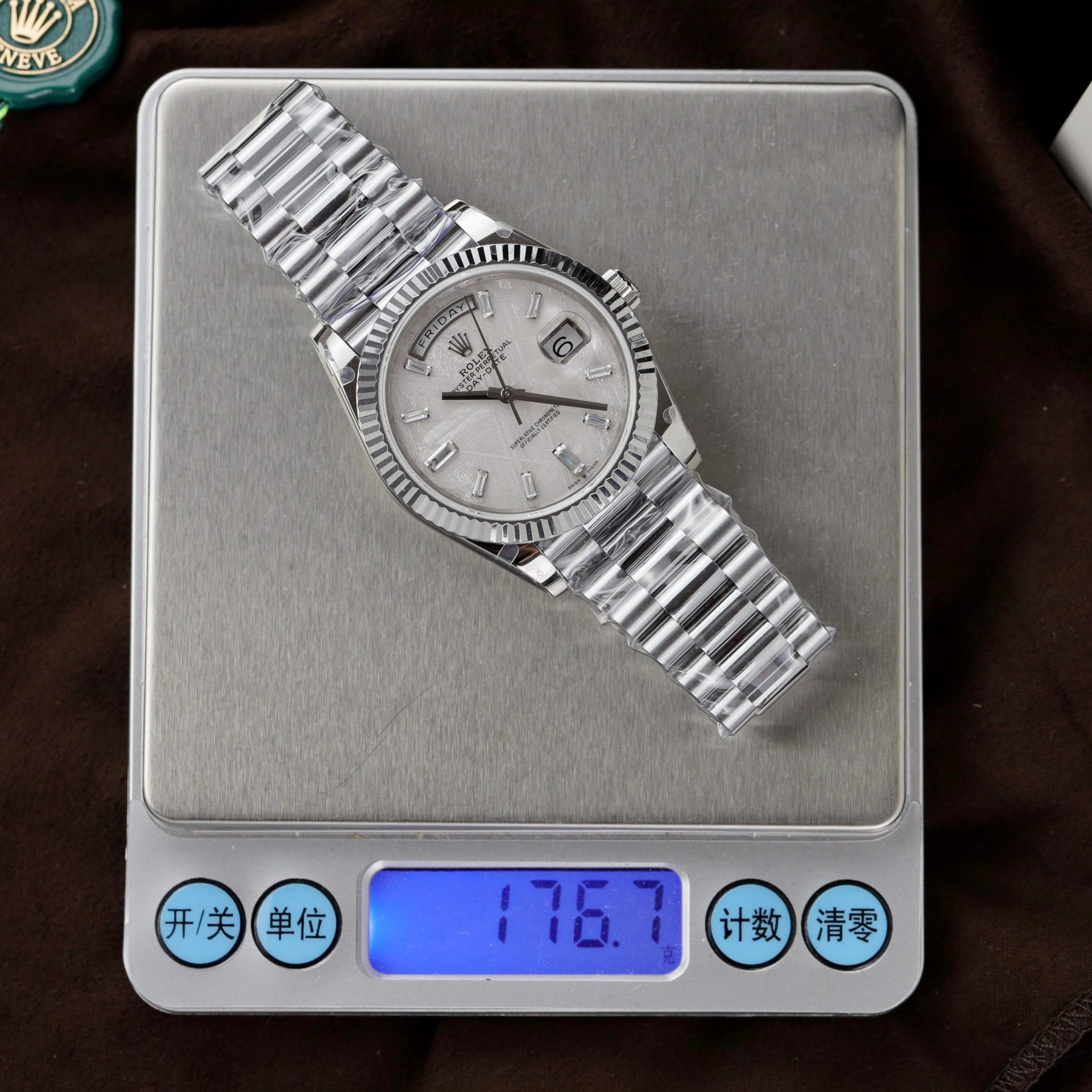 Rolex Super Clone Watch Day-Date Dial Meteorite Number Pile Diamond Moissanite 40mm - Image 2