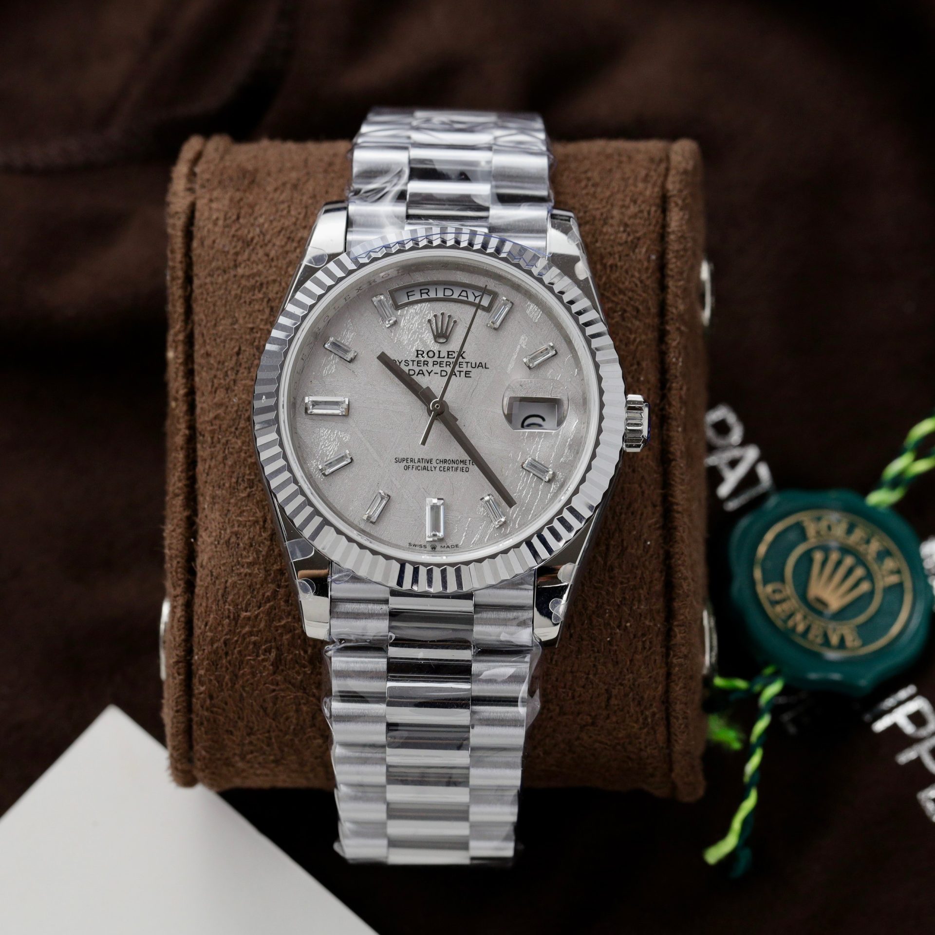 Rolex Super Clone Watch Day-Date Dial Meteorite Number Pile Diamond Moissanite 40mm - Image 3