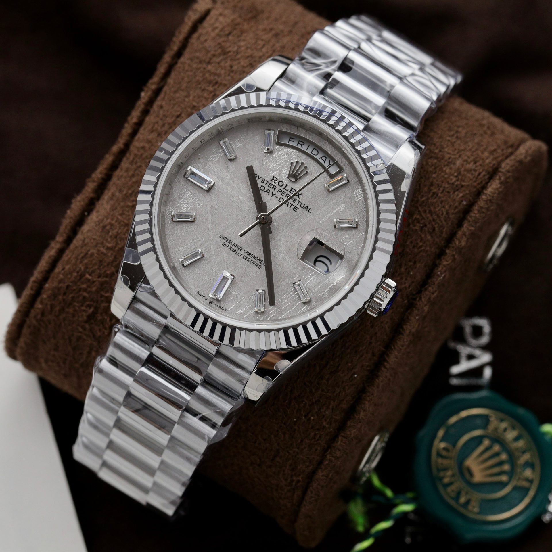 Rolex Super Clone Watch Day-Date Dial Meteorite Number Pile Diamond Moissanite 40mm - Image 4