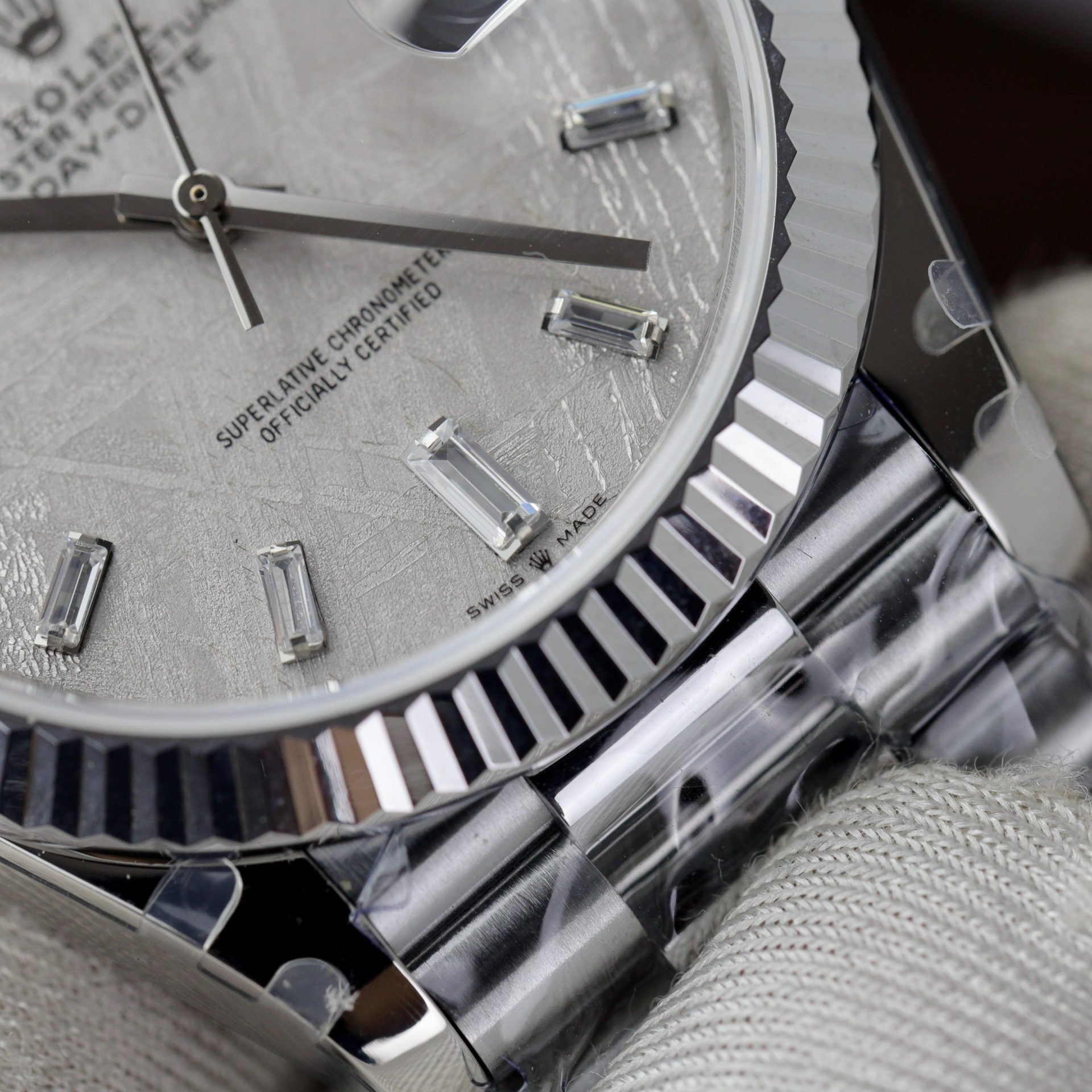 Rolex Super Clone Watch Day-Date Dial Meteorite Number Pile Diamond Moissanite 40mm - Image 6