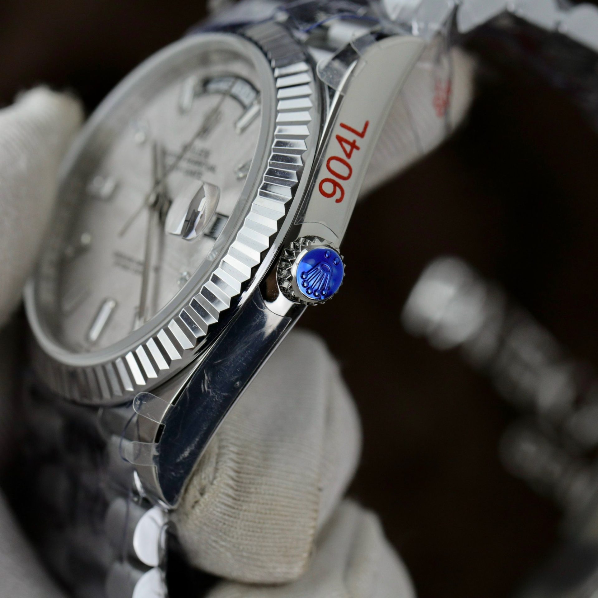 Rolex Super Clone Watch Day-Date Dial Meteorite Number Pile Diamond Moissanite 40mm - Image 8