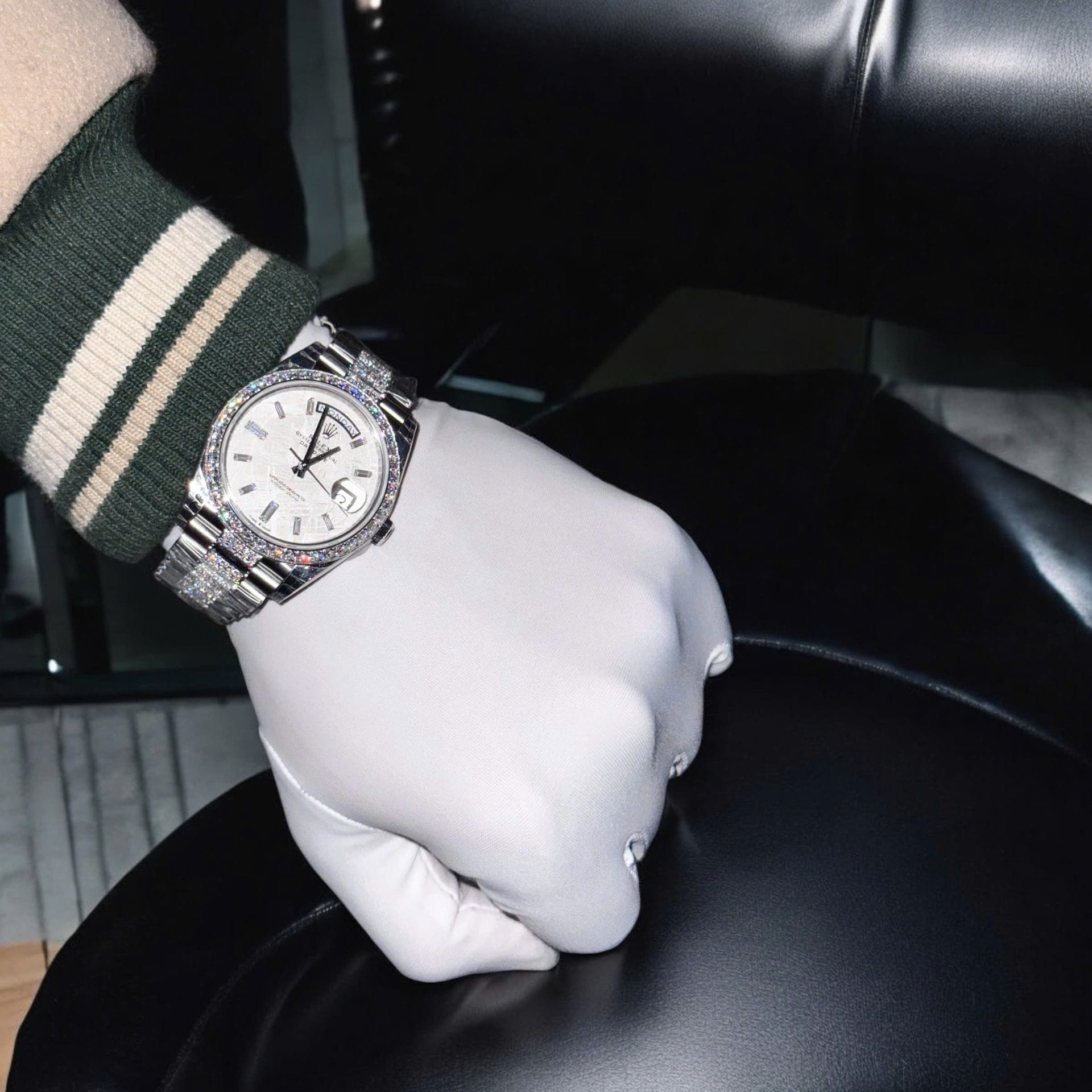 Rolex Day-Date Super Clone Watch Meteorite Dial Moissanite Diamonds Custom 40mm - Image 7