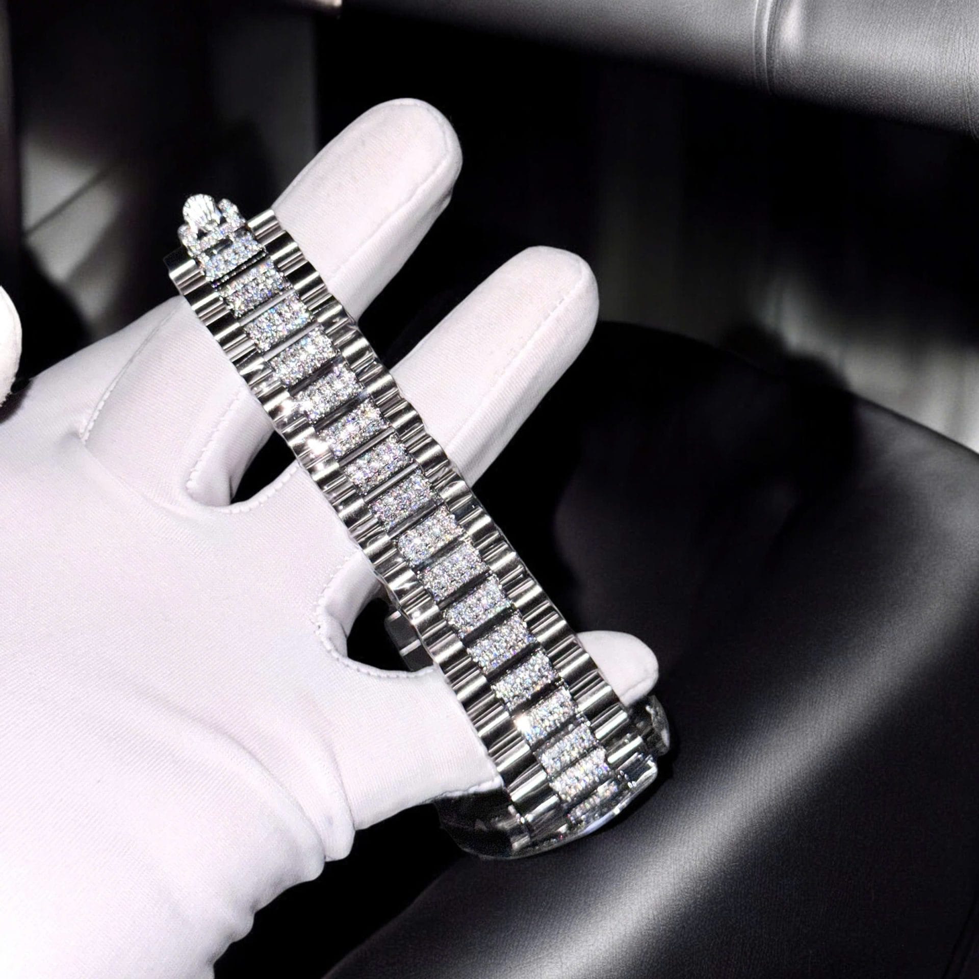 Rolex Day-Date Super Clone Watch Meteorite Dial Moissanite Diamonds Custom 40mm - Image 8