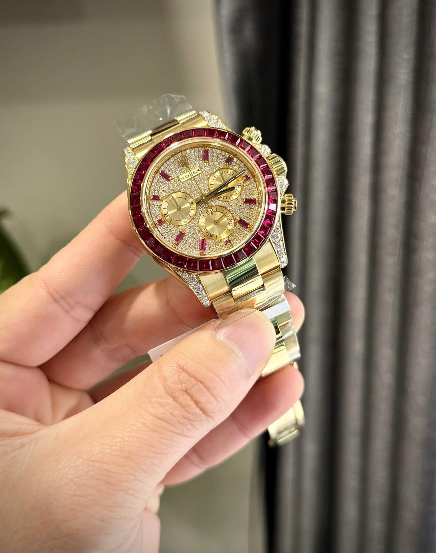 Rolex Daytona 126598TRU Super Clone Watches Custom Gold Wrapped + Ruby + Diamonds Moissanite 40mm - Image 4