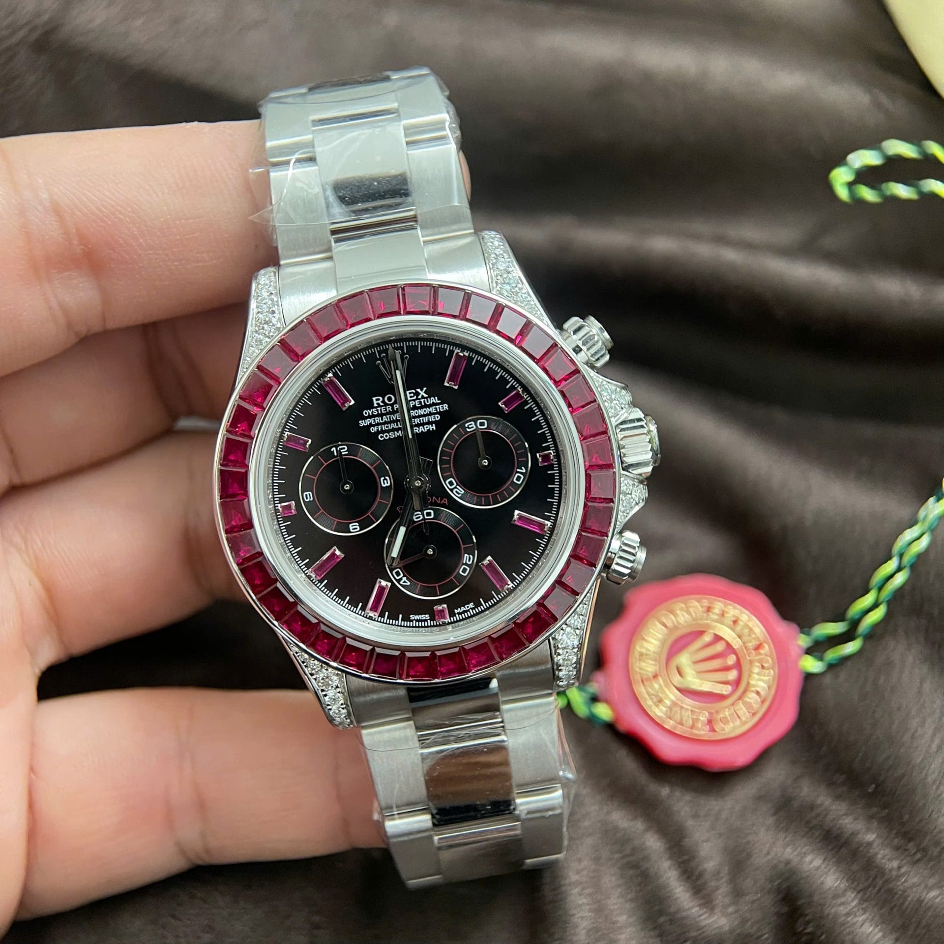 Rolex Daytona 126599TRU Super Clone Watch 18K Solid Gold + Natural Ruby + Natural Diamonds Custom 40mm - Image 2