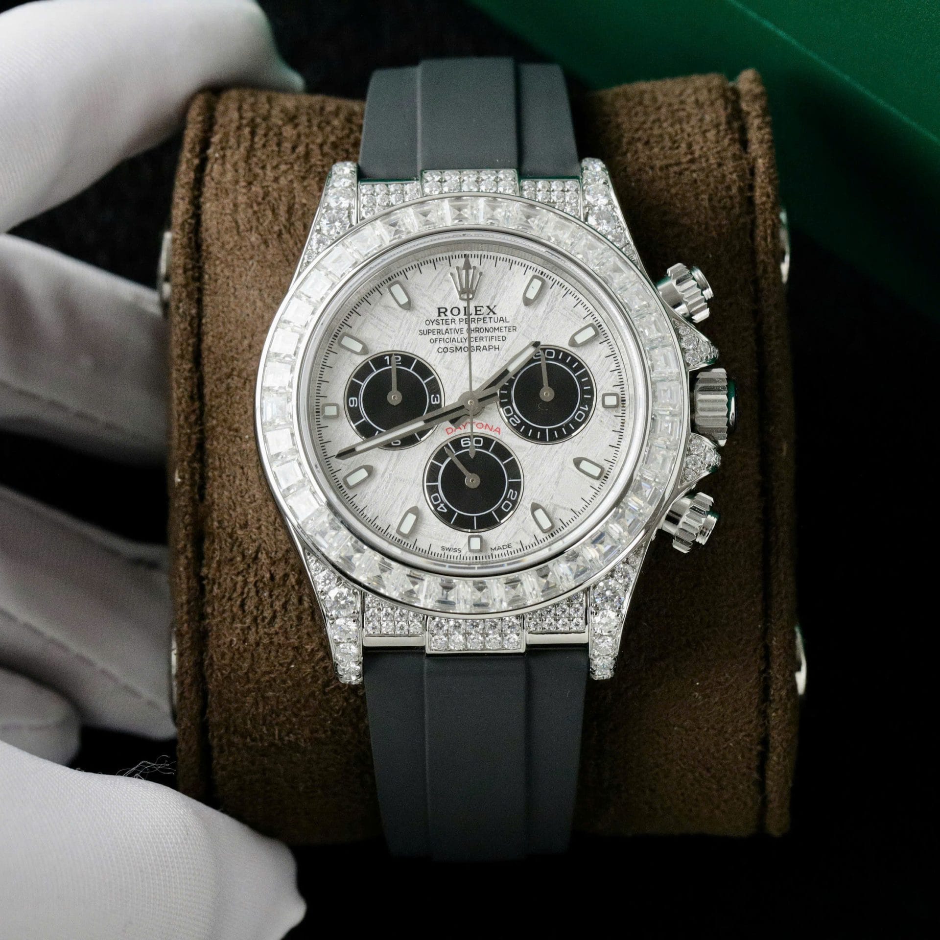 Rolex Daytona Super Clone Watch Dial Meteorite Custom Diamonds Moissanite Baguette 40mm - Image 2