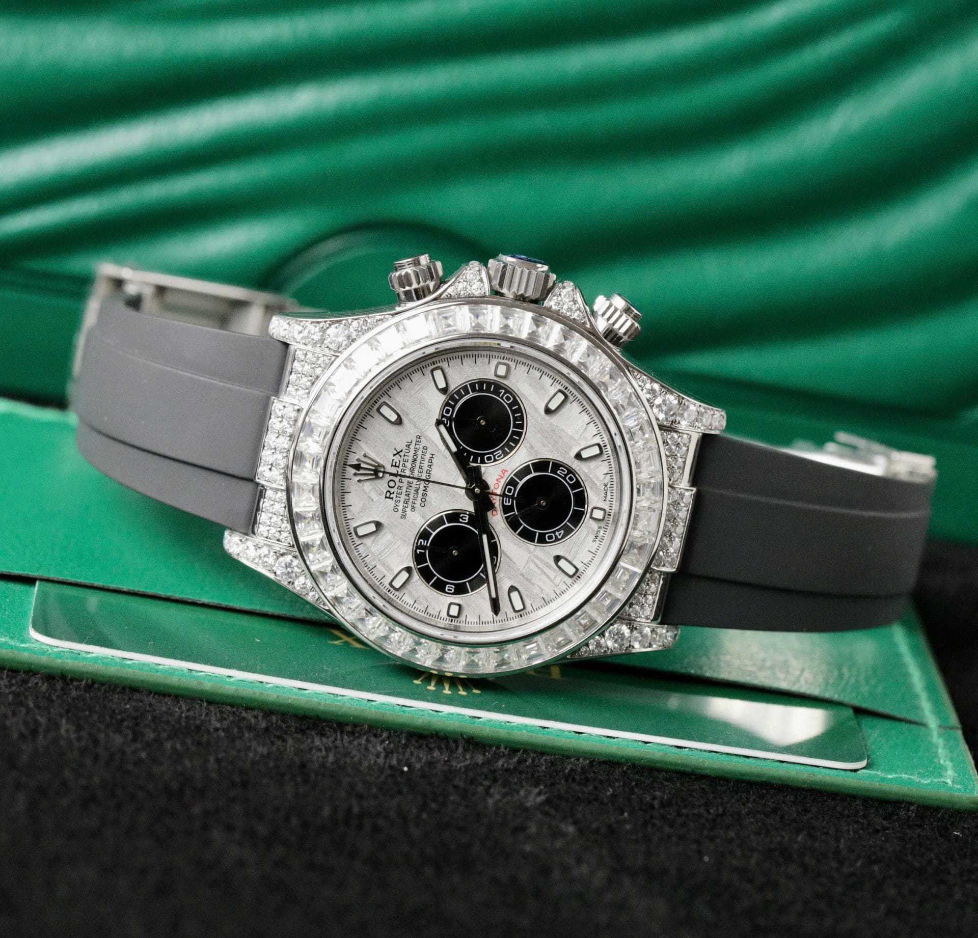 Rolex Daytona Super Clone Watch Dial Meteorite Custom Diamonds Moissanite Baguette 40mm - Image 3