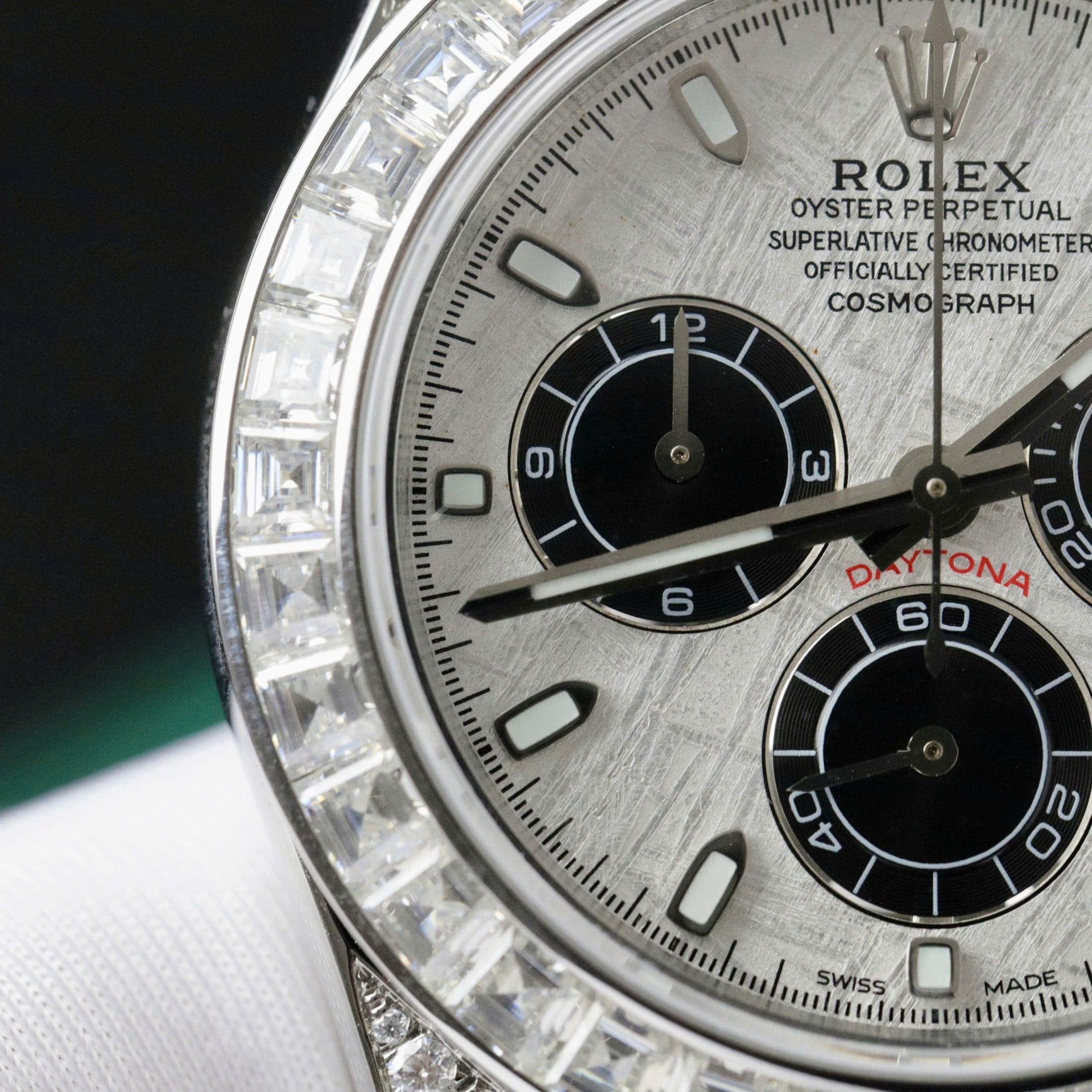 Rolex Daytona Super Clone Watch Dial Meteorite Custom Diamonds Moissanite Baguette 40mm - Image 5