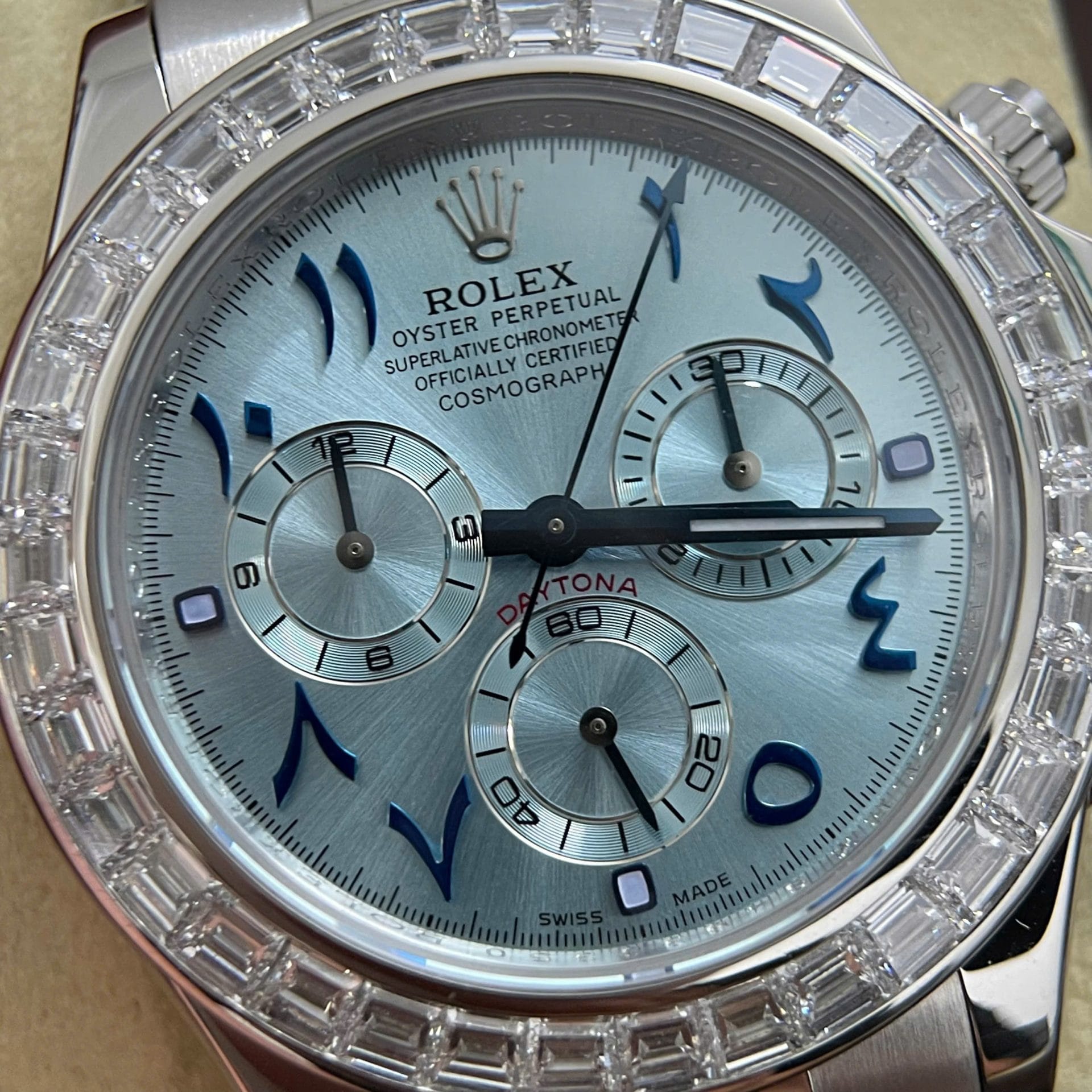 Rolex Daytona Super Clone Watch Custom 18K Solid White Gold Baguette Diamonds 40mm - Image 4