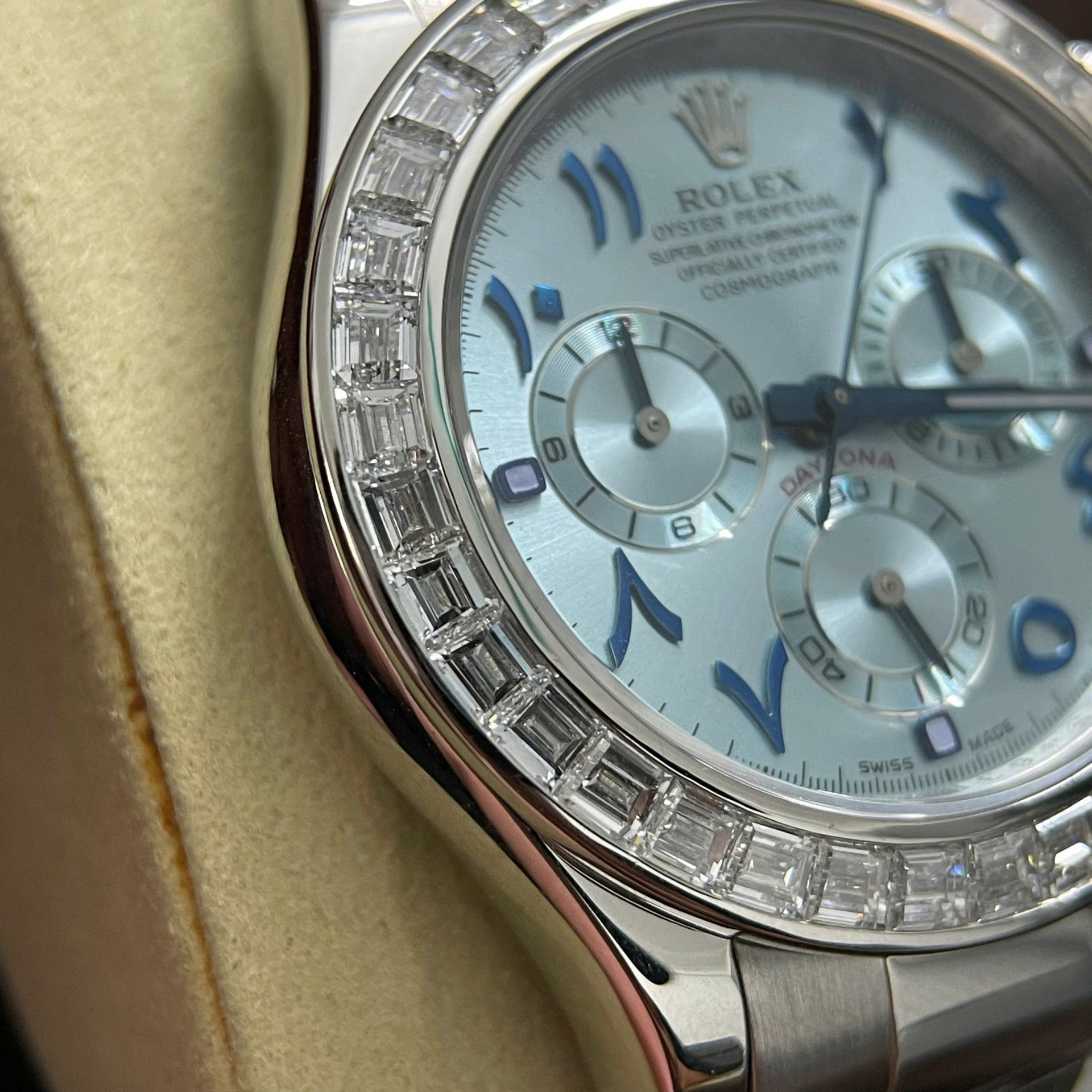 Rolex Daytona Super Clone Watch Custom 18K Solid White Gold Baguette Diamonds 40mm - Image 5
