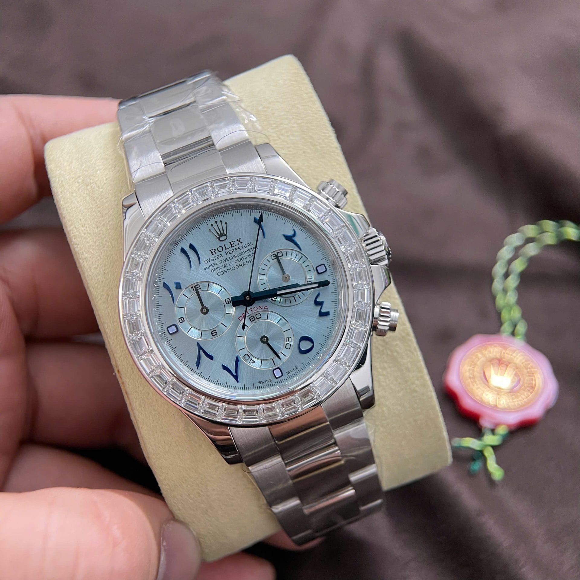 Rolex Daytona Super Clone Watch Custom 18K Solid White Gold Baguette Diamonds 40mm - Image 3