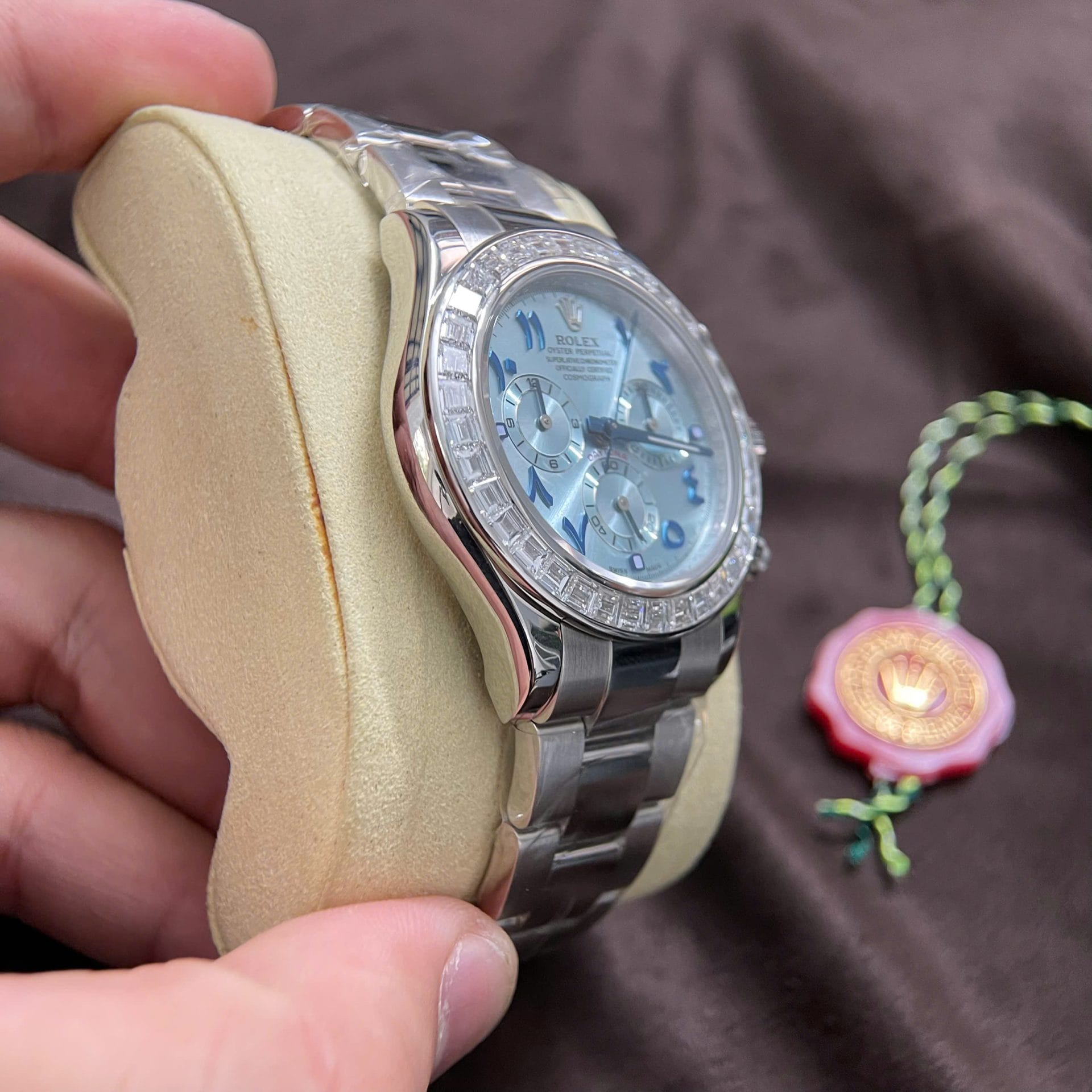 Rolex Daytona Super Clone Watch Custom 18K Solid White Gold Baguette Diamonds 40mm - Image 6