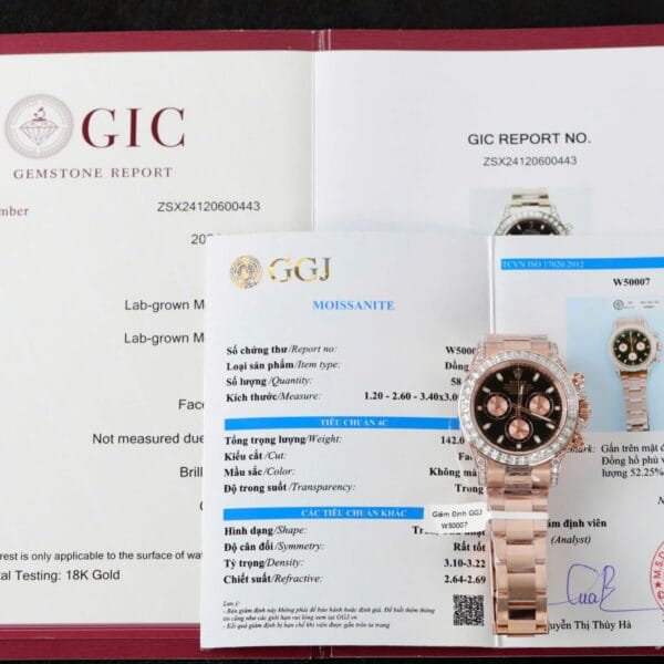Dong Ho Rolex Daytona Mat Den Che Tac Boc Vang Dinh Kim Cuong Moissanite Baguette 40mm 7 1