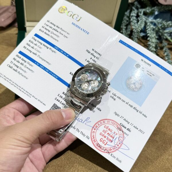 Dong Ho Rolex Daytona Mat Xa Cu Tim Coc So Moissanite 40mm 4 1