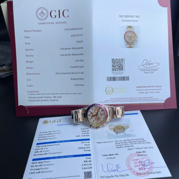 Dong Ho Rolex Daytona Rainbow 116595 Che Tac Boc Vang That Ruby Kim Cuong Moissanite 40mm 1 1