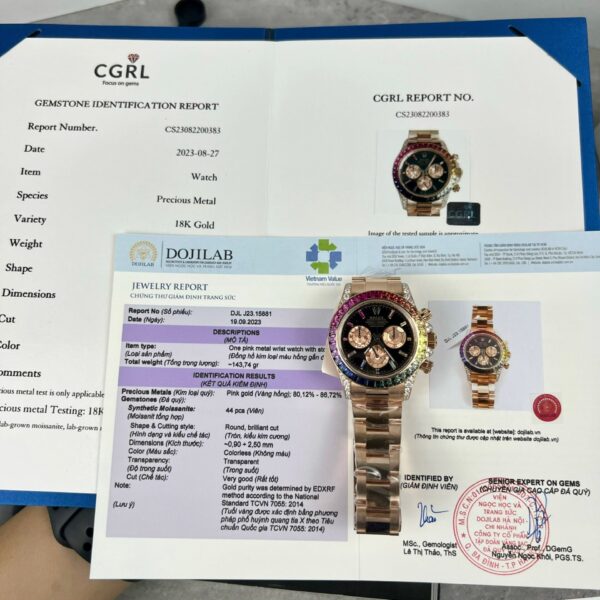 Dong Ho Rolex Daytona Rainbow 116595RBOW Boc Vang Do Kim Cuong Moissanite 40mm 2 1