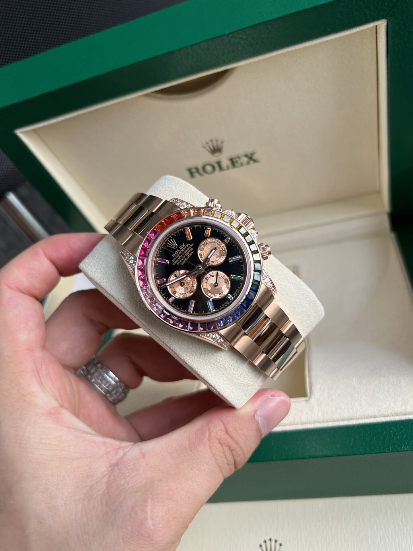 Rolex Daytona Rainbow Super Clone Watch Gold Wrapped Moissanite TW 40mm - Image 2