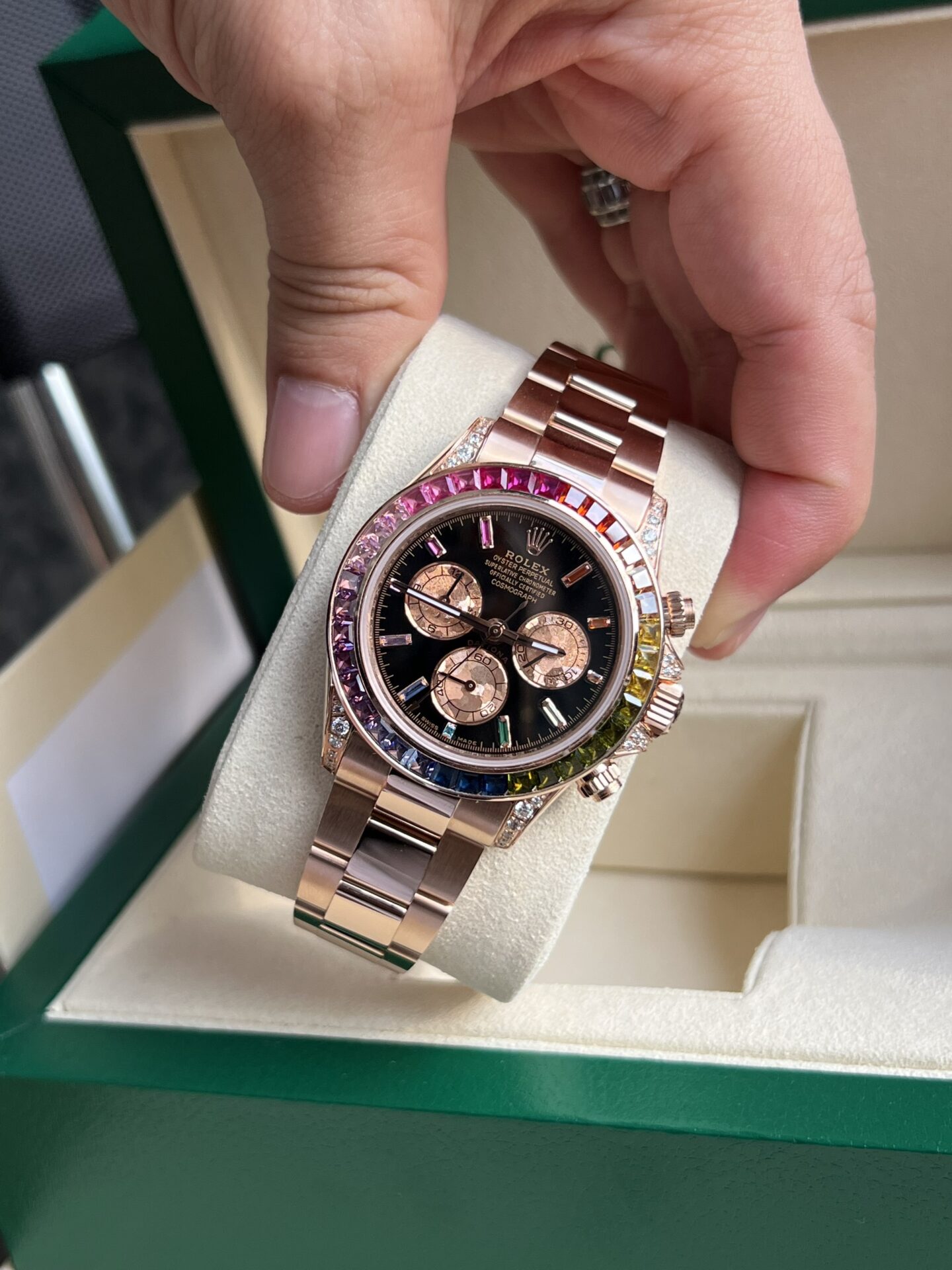 Rolex Daytona Rainbow Super Clone Watch Gold Wrapped Moissanite TW 40mm - Image 3
