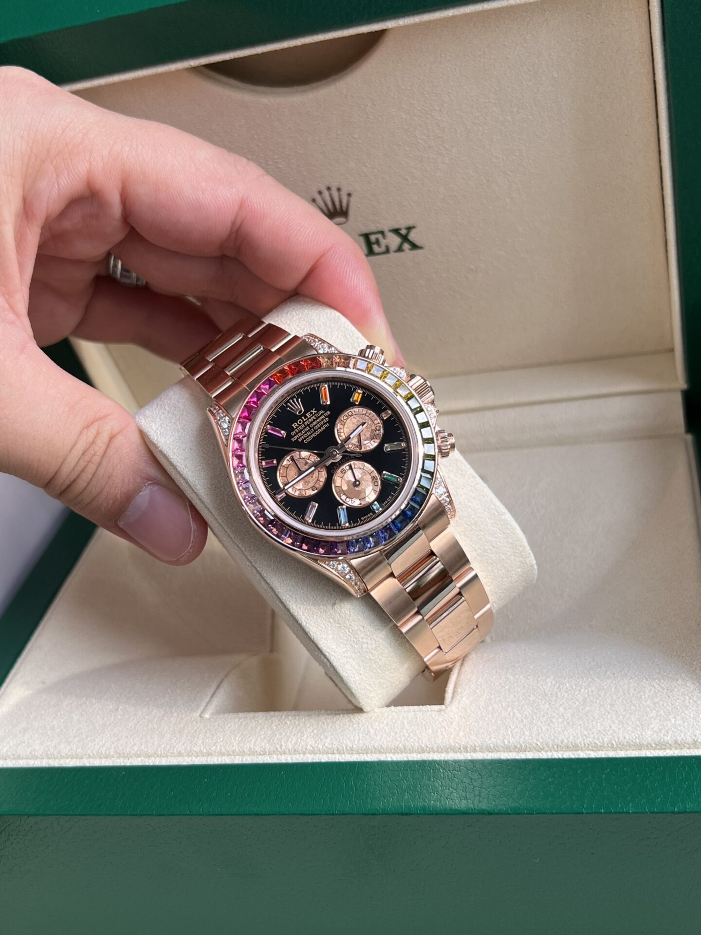Rolex Daytona Rainbow Super Clone Watch Gold Wrapped Moissanite TW 40mm - Image 4