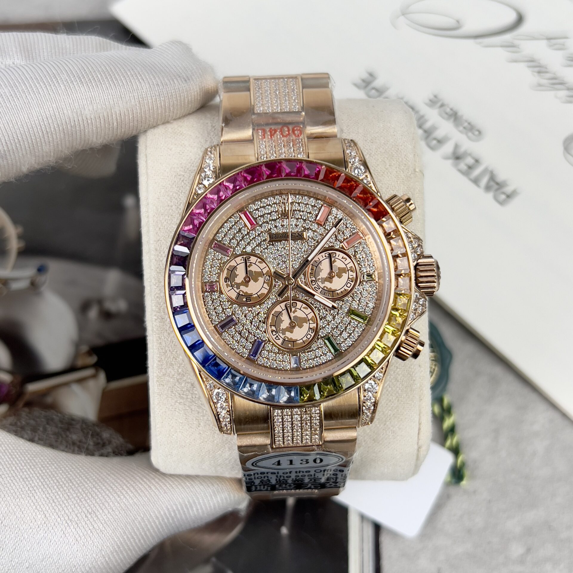 Rolex Daytona Rainbow Super Clone Watch Full Diamond 40mm