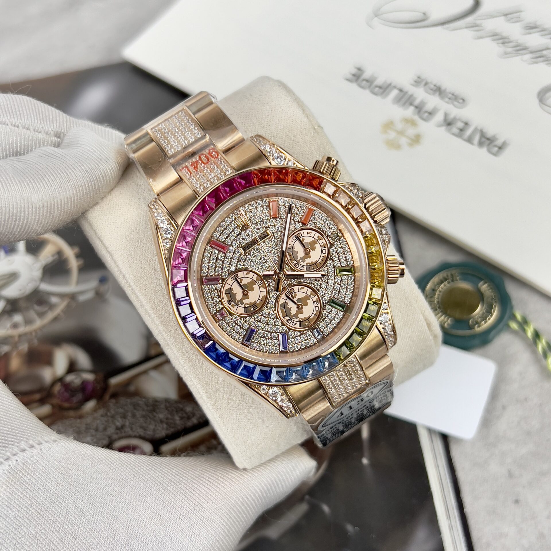 Rolex Daytona Rainbow Super Clone Watch Full Diamond 40mm - Image 2