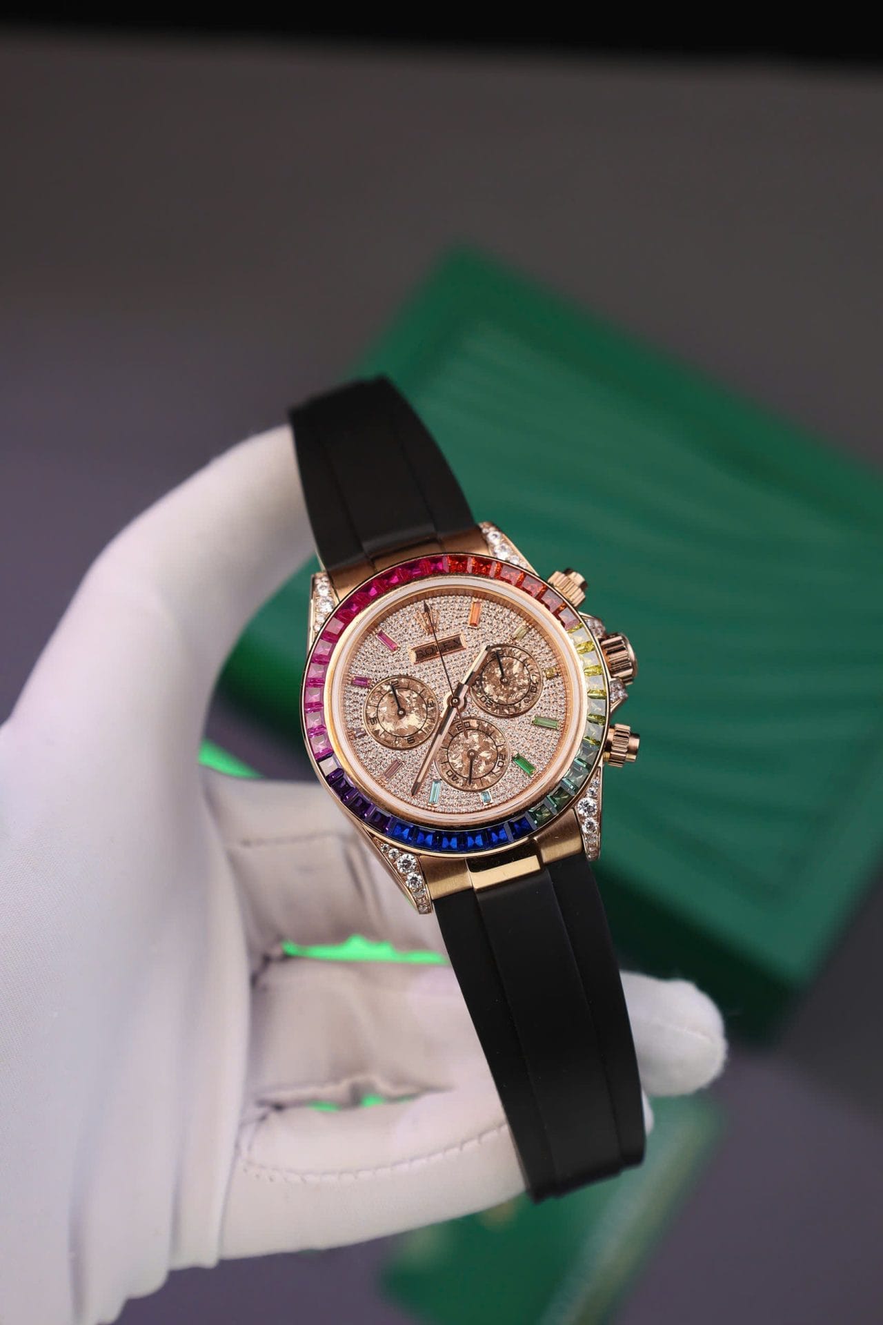 Rolex Daytona Rainbow Super Clone Watch Rubber Strap MS Factory 40mm - Image 3