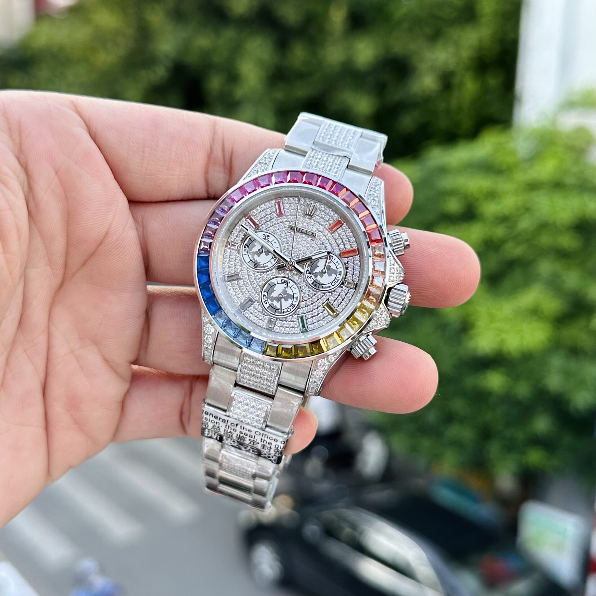 Rolex Daytona Rainbow Super Clone Watch With Full Stone Dial 40mm - Image 3