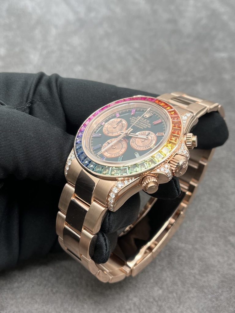 Rolex Custom Daytona Rainbow M116595R 18K Solid Gold And Gemstones 40mm Super Clone - Image 5